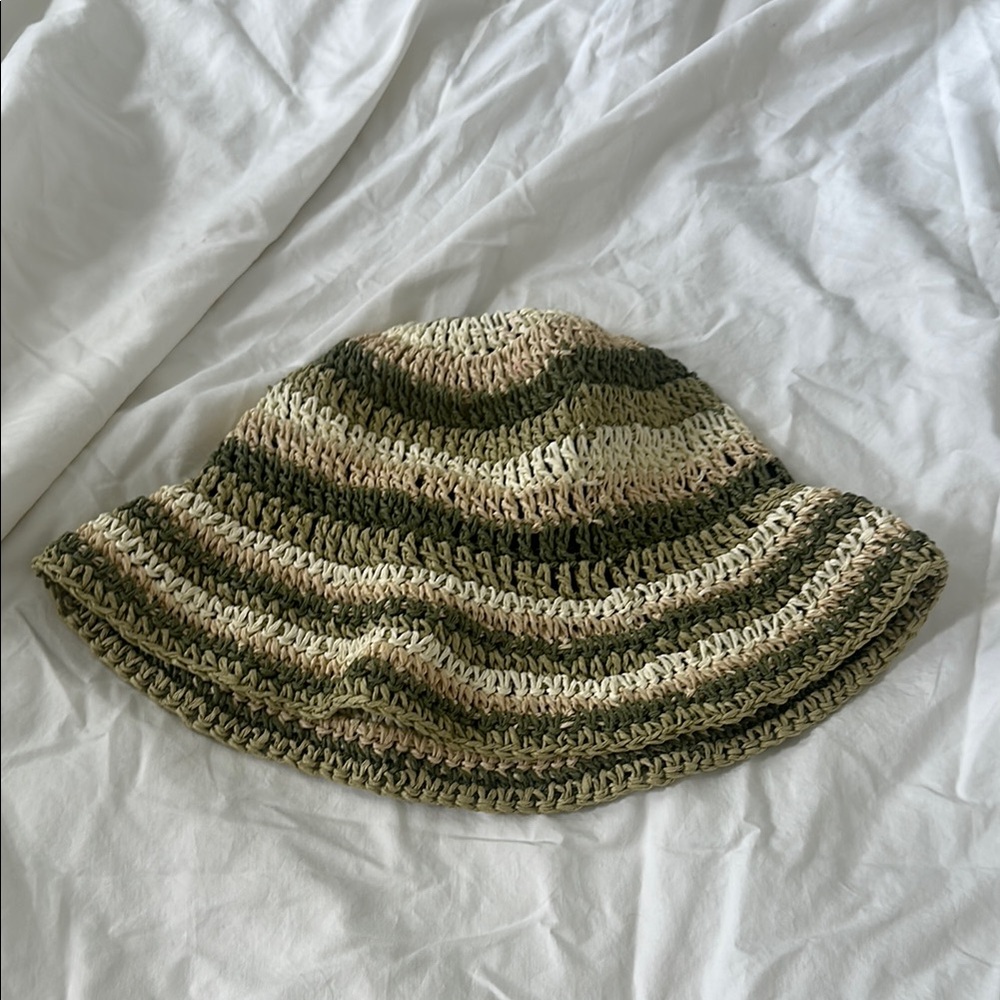 Natura Striped Crochet Straw Bucket Hat